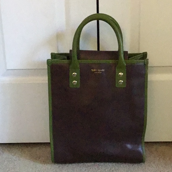 Kate Spade brown with green handle leather tote